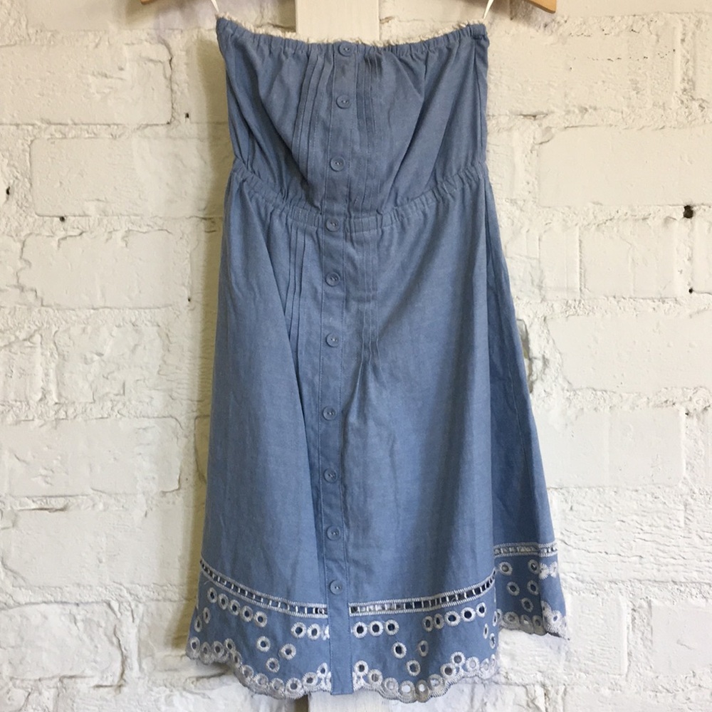 Cute Chambray Strapless Mini Dress